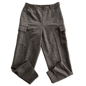 LL Bean Wool Cargo Dress Pants Women 12 Brown Flecked Tweed Preppy Office Casual